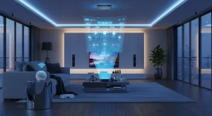 Smart home 2025 trends showing IoT devices and home automation technology in modern connected living room