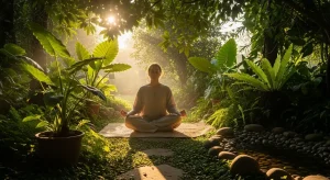 managing stress naturally through meditation and mindfulness in peaceful natural environment